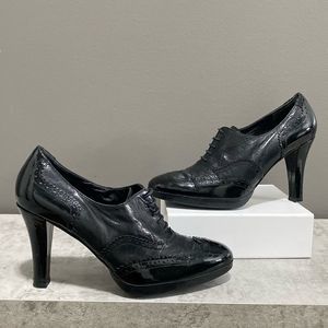 Via Spiga Black Patent Oxford Heels/Shoe Bootie Size 7 Made in Italy